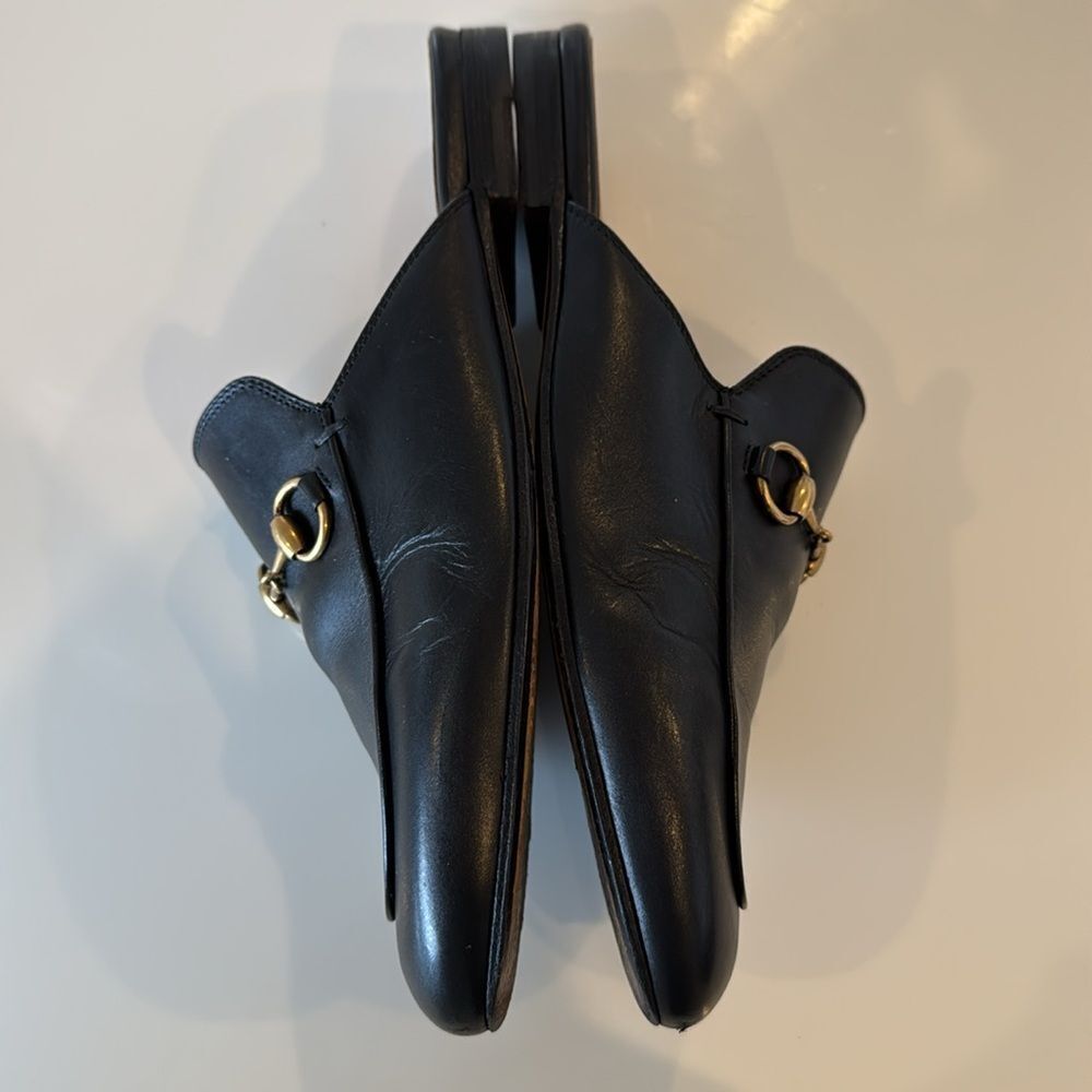 Gucci Black Leather Horsebit Mules with Gold Hardware - Picture 6 of 12